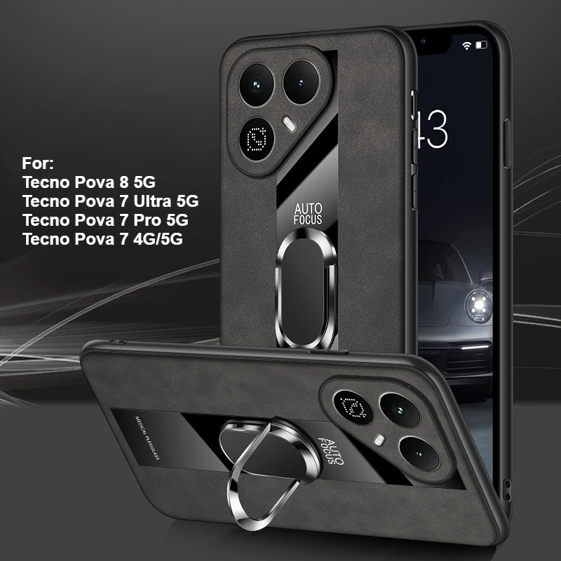 Leather Magnetic Ring Stand Anti-Fall Case Cover