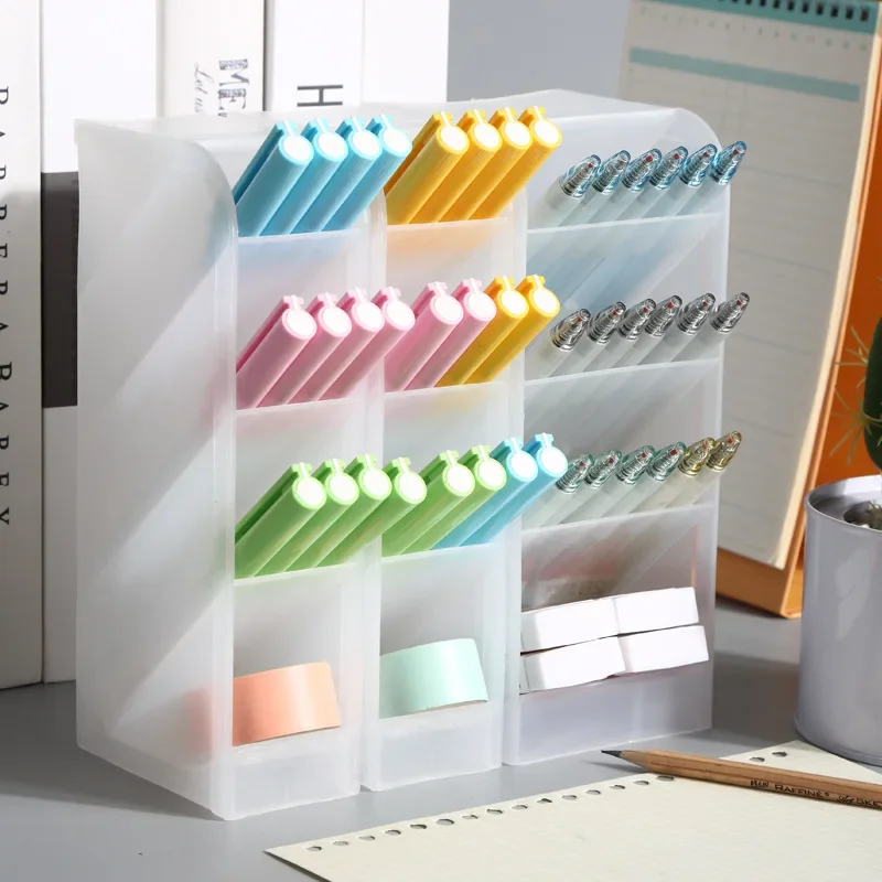 Pen Holder Desk Organizer Obliquely Inserted 4 Grid Desk Pencil Holder Makeup Organizer School Office Storage Box Home Gadgets Makeup Organizer Pen Holder Desk Organizer Pen And Brush Holder