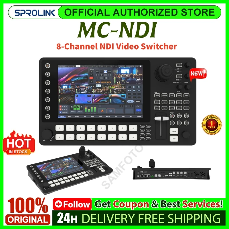 Sprolink MC-NDI 8채널 NDI 비디오 스위처 10.1인치 터치스크린 PTZ 조이스틱 카메라 컨트롤러 8개 HDMI / SDI / NDI 입력