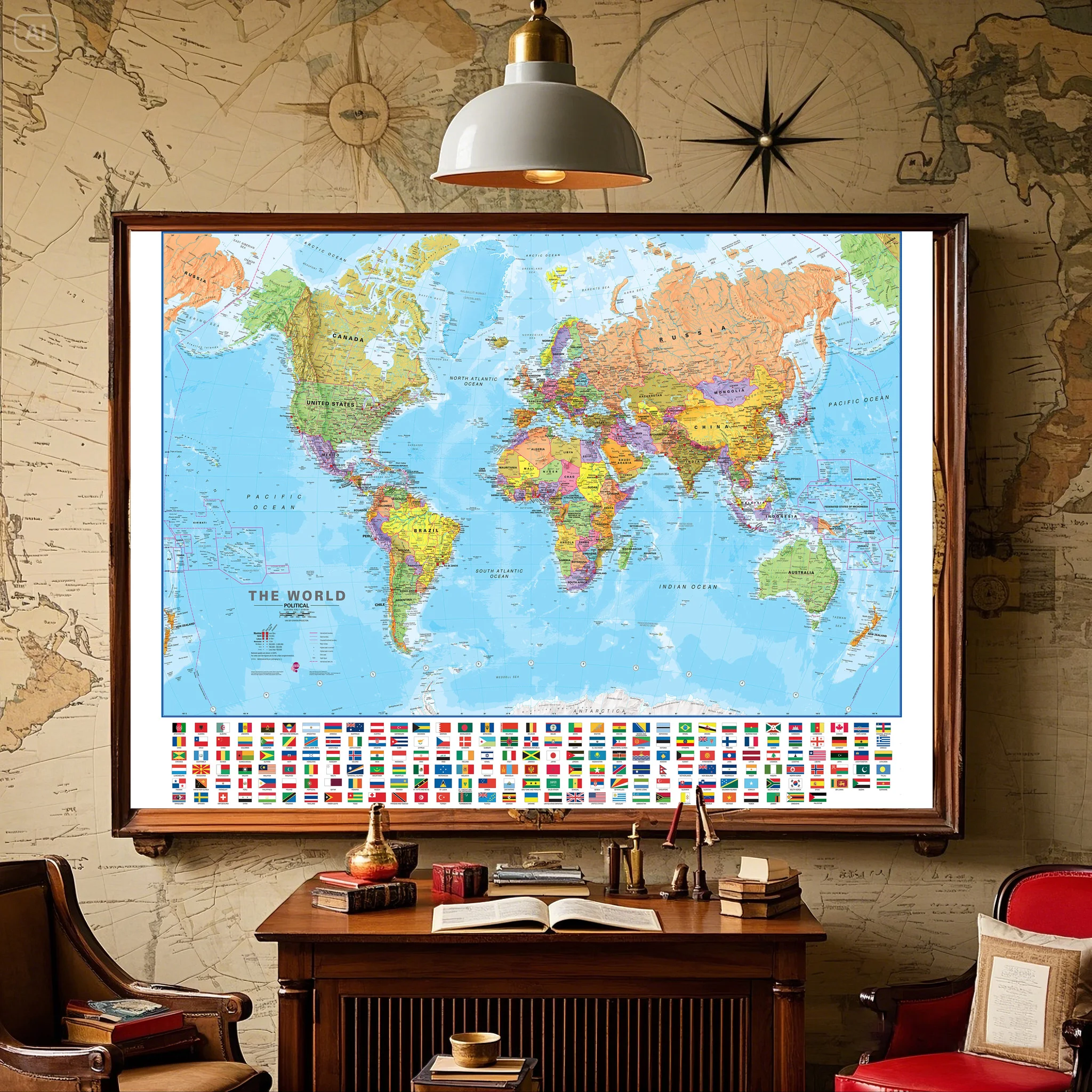 Multi-Size World Map in English- Educational Map for Kid Large Poster Print Wall Art Non-woven Backdrop Cloth School Supplies