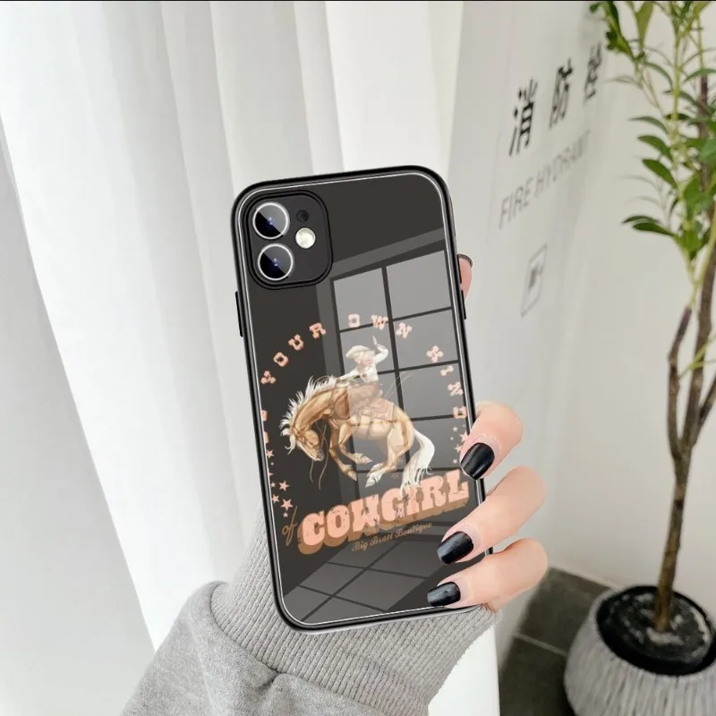 Cowboy Cowgirl Howdy Western Ranch Custodia Per Telefono In Vetro Temperato Per Iphone 14 13 11 12 Pro 8 7 Plus X 13 Pro Max Xr Xs Mini Cover