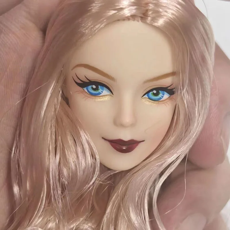 30cm Lady Doll's Head with Big Wavy Curly Hair 1/6 Dress Up Accessories Girls Diy Toys 6
