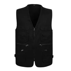 Men's Multi Pocket Outdoor Vests Hiking Fishing Working Photography Vest Waistcoat Zip Sleeveless Jacket Vest Tops For Man