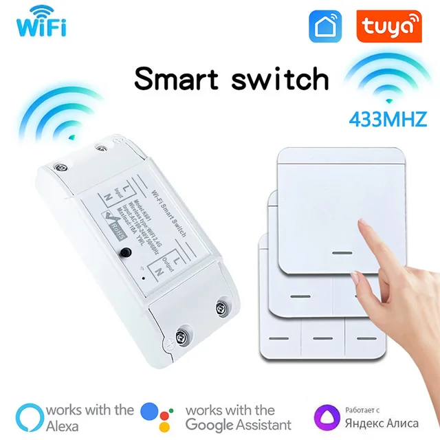 10A Tuya WiFi สมาร์ทสวิทช์ 433MHz รีเลย์ Breaker สมาร์ทไร้สายสวิทช์ควบคุม 1/2/3 GANG สวิตช์ผนังไร้สายควบคุมเสียง 1