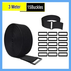 Adjustable Hook and Loop Strap with Buckle - Customizable Length for Sewing and Cable Management (3m length 15 buckles)