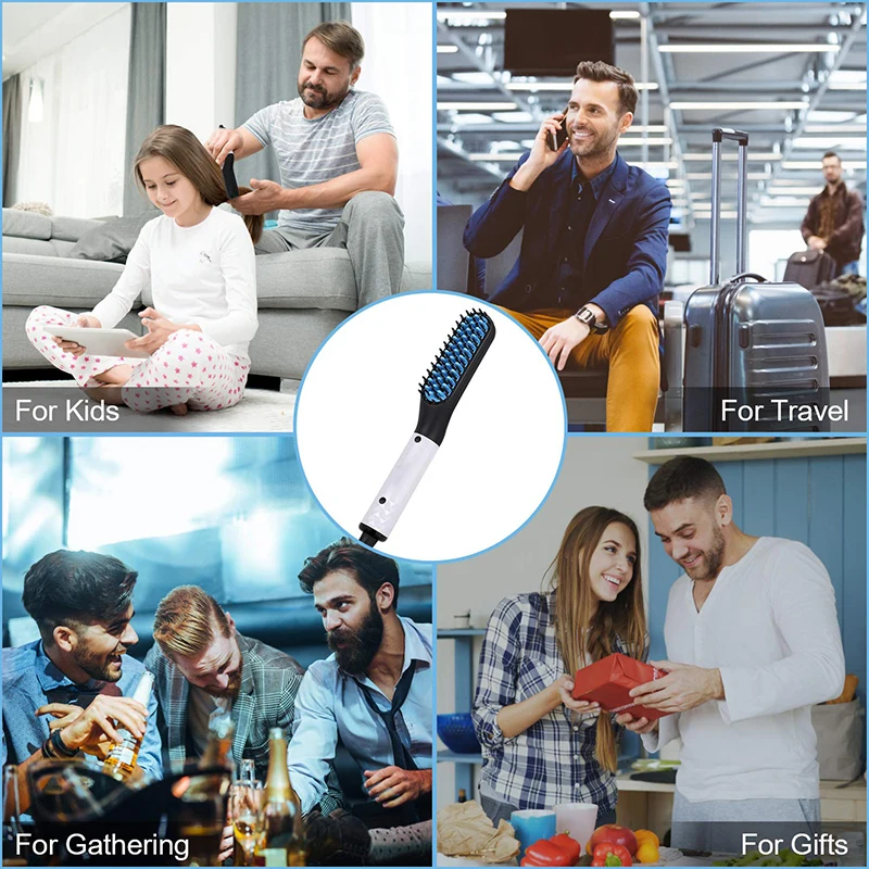 Man Hair Straightener Brush 2-in1 Beard Straightening Comb Fast Heating Hair Brush Multifunctional Professional Styling Tools 6