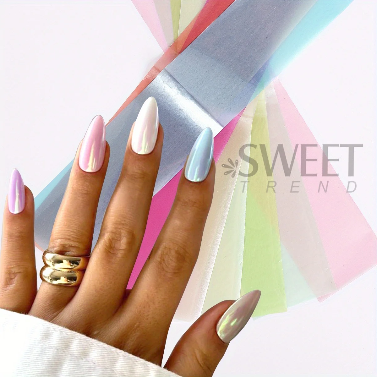 10pcs White Pearl Nail Transfer Foils Colorful Pearlescent Starry Sky Paper Summer Style Full Wraps Foils Elegant Manicure Decor