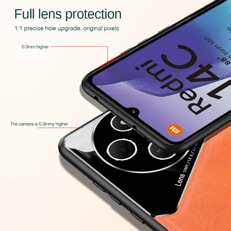 Phone Case Leather Phone Case For Xiaomi Redmi 14C Case Car Magnetic Holder Plexiglass Leather Phone Cover On Redmy 14C 14 C C14 Redmi14C 4G Shockproof Shell