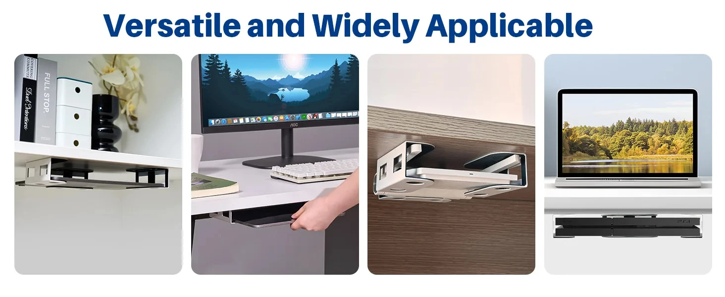 Under Desk Laptop Mount Metal Under Desk Shelf Holder for Laptop for Mac Mini Ma