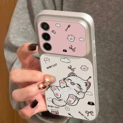 Cute Cartoon Pink Paw Polka Dots Cat Phone Case Cover - Galaxy S23 Ultra (1)