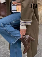 TRAF Mode Femme Long Trench Coat Rétro Lâche Manteau Boutonné Automne et Hiver Revers Haute Rue Tempérament Manteau 6