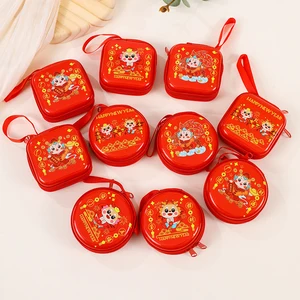 1Pcs 2024 Dragon Year Cartoon Wallets Tinplate Coin Purse Coin Money Bag Candy Pouch Children Kids Christmas New Year Gifts