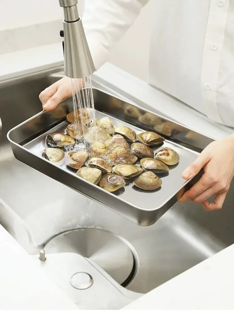 Description Picture 5 of itemStainless Steel Square Plate With Lid Rectangular Food Storage Pan Commercial Dish Tray Large Freshing Lunch Box Container