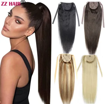 Extensions di Capelli Umani Remy 100% 16"-26" Coda di Cavallo a Nastro 140g Naturale Brasiliano Liscio ZZHAIR