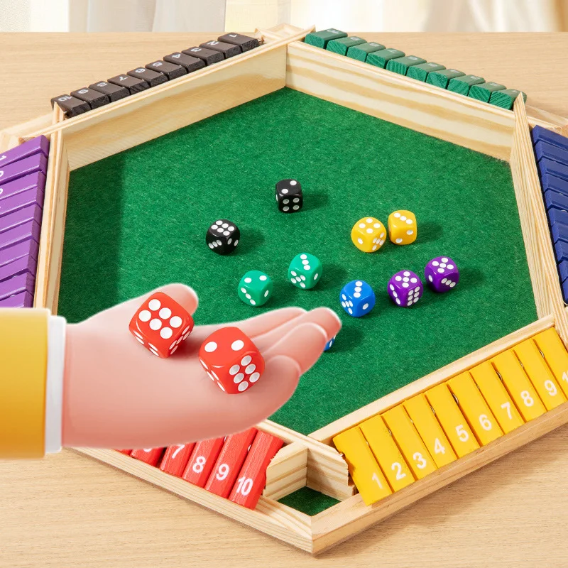 Shut The Box Dice Board Game Wooden Flaps&Dices Game Pub Bar Party Supplies Family Entertainment for Kids & Adults, 1-6 players