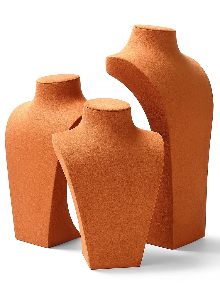 Orange microfiber necklace display stand, portrait neck model, jewelry display window props