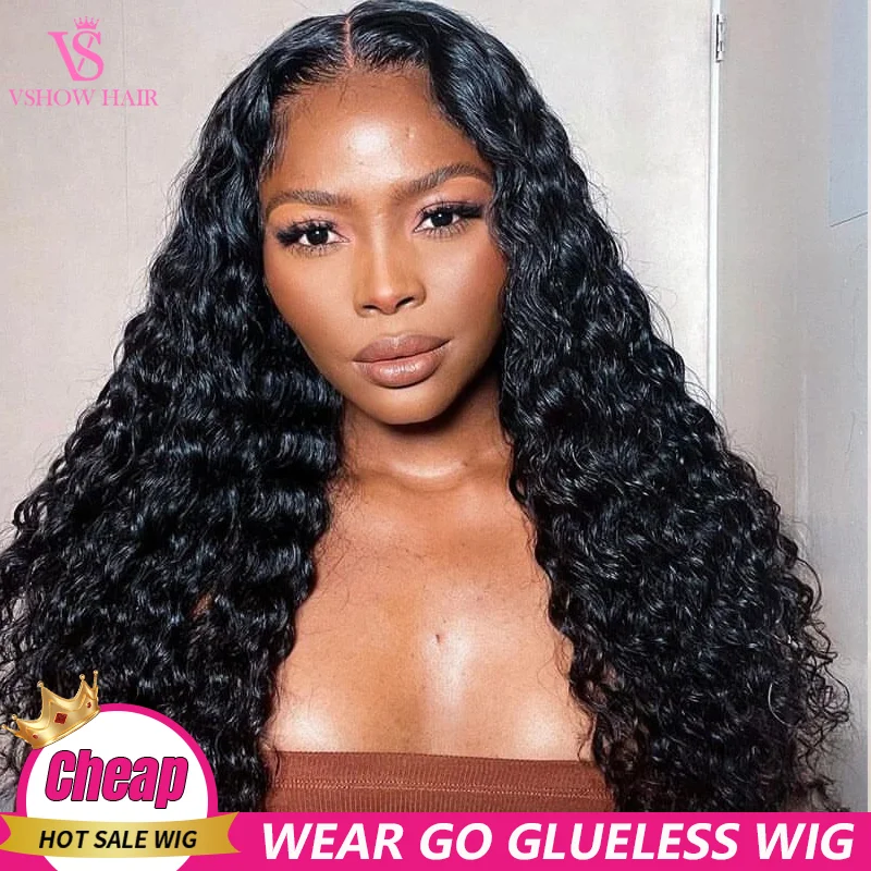 

Deep Wave Glueless Wig Human Hair Ready To Wear And Go PrePlucked For Women Precut 4x4 Hd Closure Curly Lace Wigs On Sale