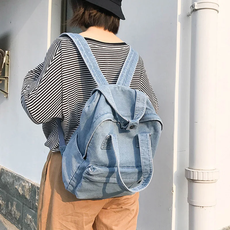 

Denim School Backpack For Women Travel bag Preppy Style backpacks for teenage girls laptop Daypack blue bolsas Mochila