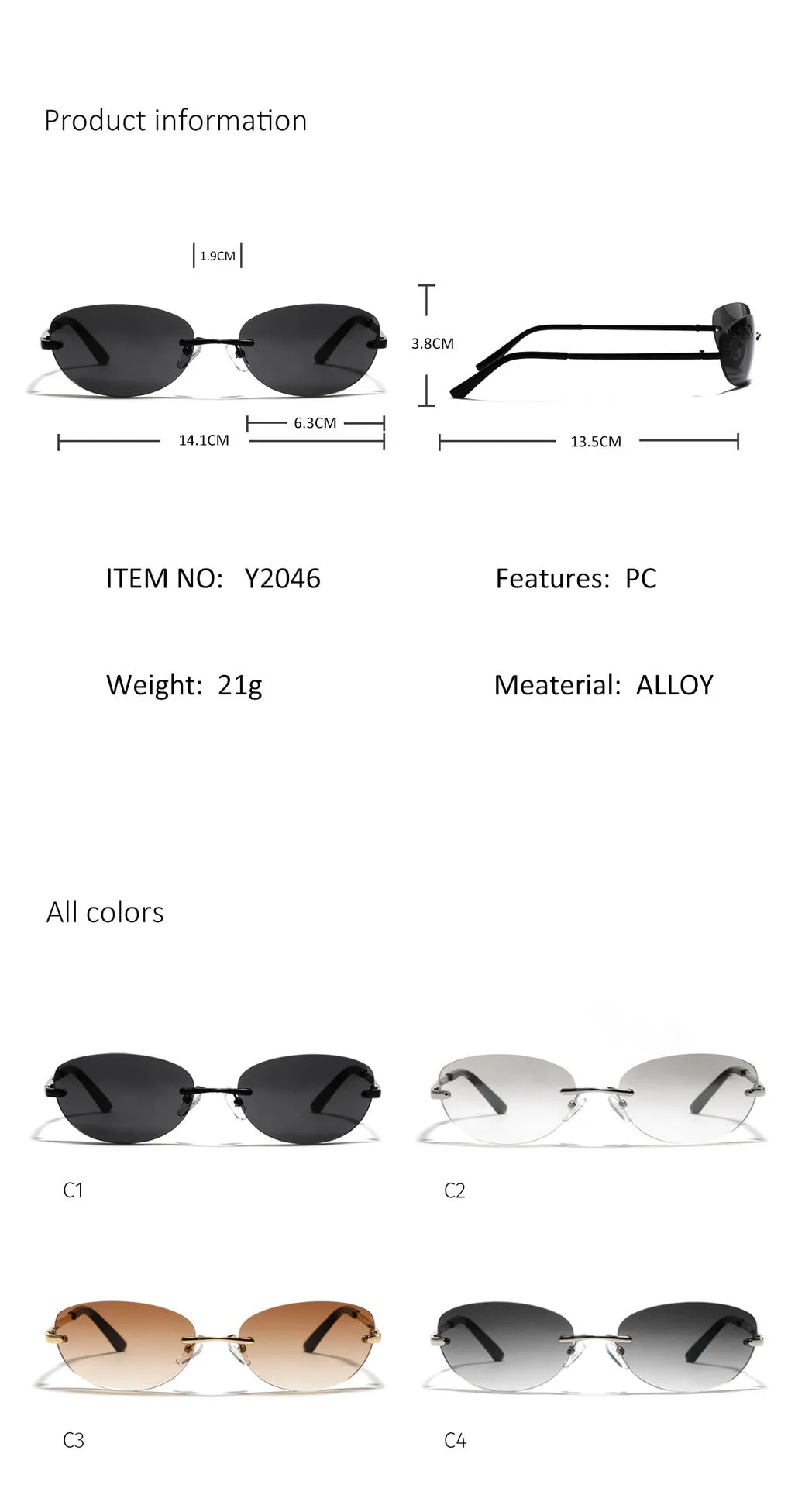 Women's Oval Gradient Sunglasses Y2k Style Rimless Sun Glasses_voghion.com