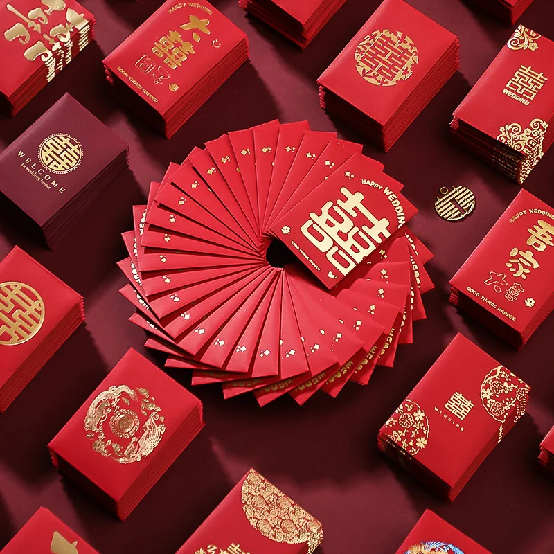 Mini Wedding Red Envelopes Kawaii Gift Bag Cash Envelopes Double Happiness Lucky Hongbao Wedding Party Invitations 50pcs/set mini envelopes