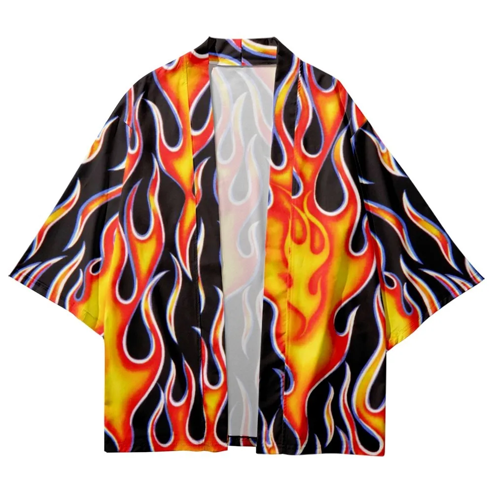 2023 New Arrival Plus 3D Cardigan Women Men Harajuku Blue flame Kimono Cosplay Haori Blouse Tops Yukata Robe Clothing Coat