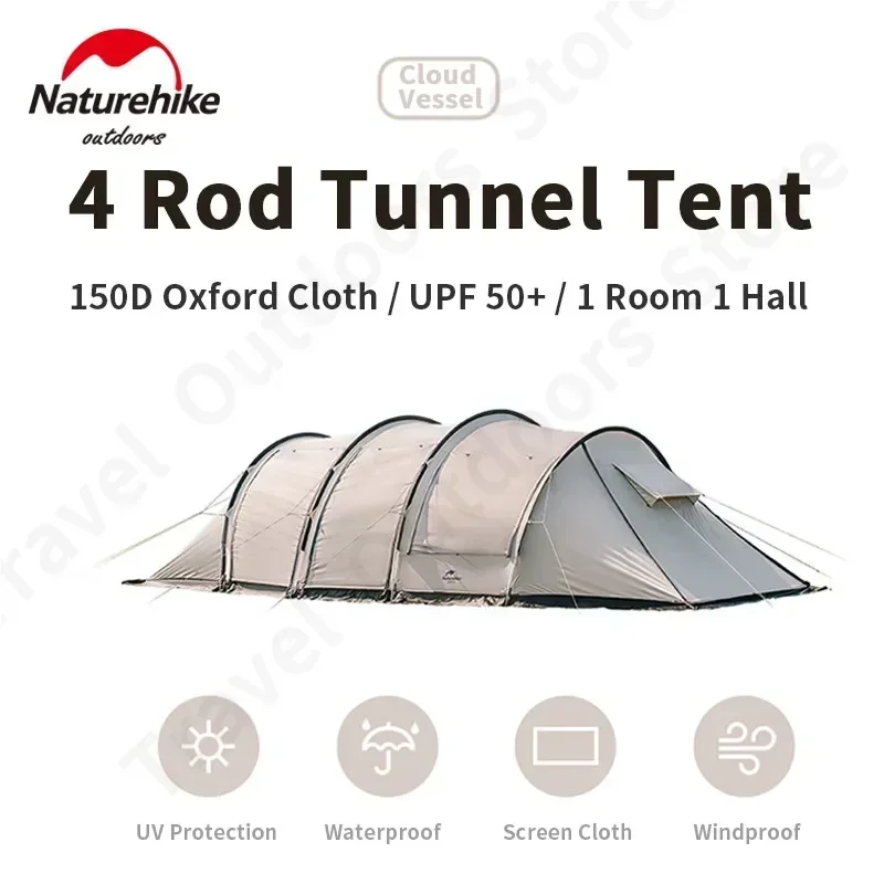 Naturehike Extended Tunnel Tent 4 Season Loop Tent For Car 4-6 Person Family Outdoor Camping Trip 20㎡ Lobby With Screen 150D camping tent,portable tent