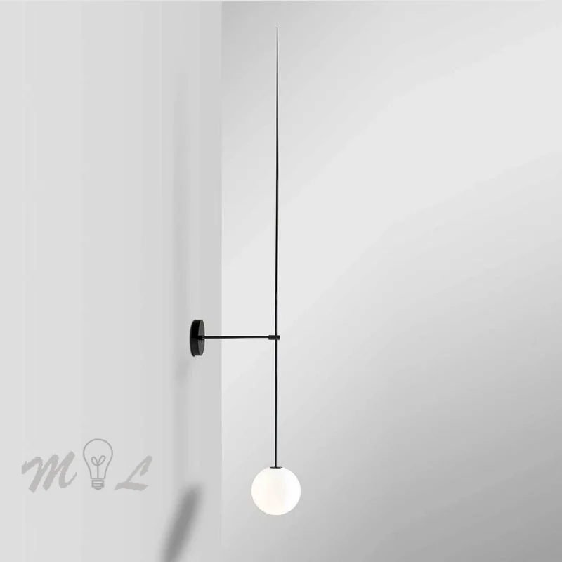 Post Modern Wall Light Fixtures Minimalist Sconces Long Metal Pipe Wall+lamps for Living Room Bathroom Light Led Glass Ball Deco 5