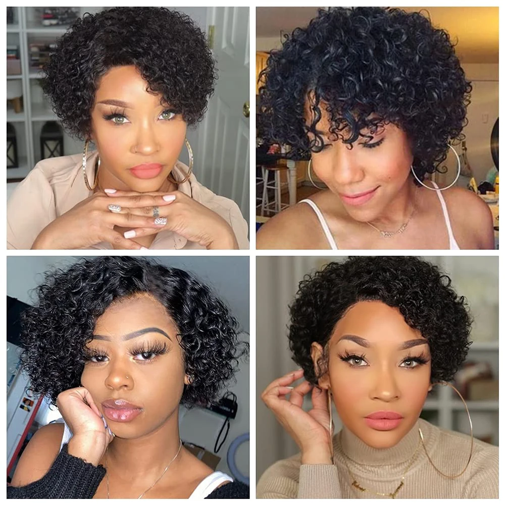 Pixie Cut Wigs 13x4x1 Short Curly Bob Wig Human Hair Lace Frontal Wigs for Black Women Pre Plucked Natural Hairline 6Inch