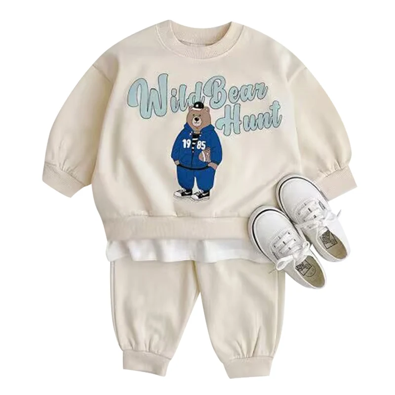 Fashion girls Toddler Baby Korea Clothing Fall Clothes Sets Baby Boys ​Set Kids Sports Bear Sweatshirt Pants 2Pcs 2 to 8 year kids clothing set girls clothing set kids sports suit boys clothing set children sports suit kids sweatshirt set