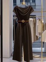 Elegant European and American style satin jumpsuit with pile collar and wide legs for women - Image 4