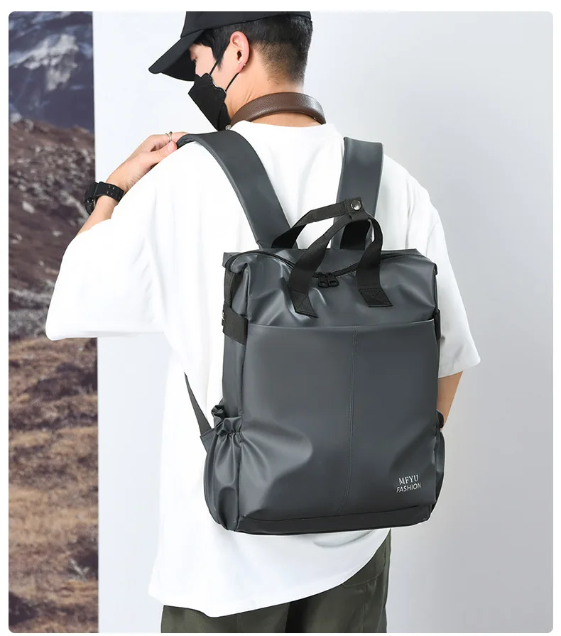 ผู้ชาย PU ฟิล์มกระเป๋าเป้สะพายหลังธุรกิจท่องเที่ยวแบบพกพาเดินทางไปทํางานกระเป๋าเป้สะพายหลัง High-end กันน้ําคอมพิวเตอร์กระเป๋านักเรียน