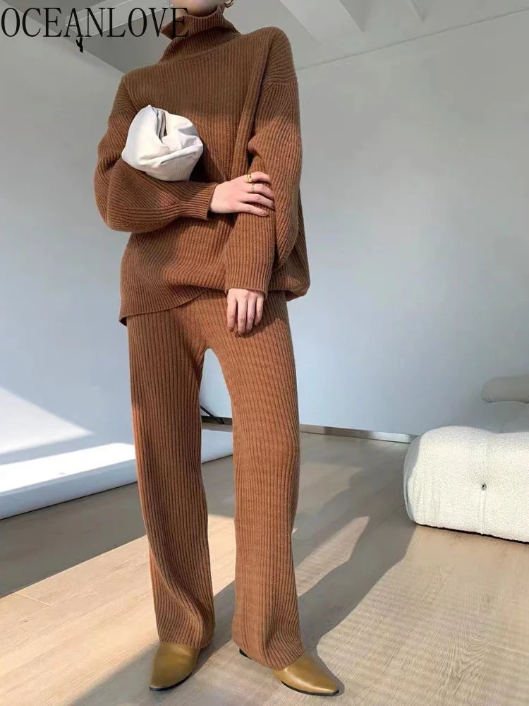 

Autumn Winter Two Piece Sets Womens Outiits Knitted Solid Vintage Ensemble emme Korean Elegant ashion Suits