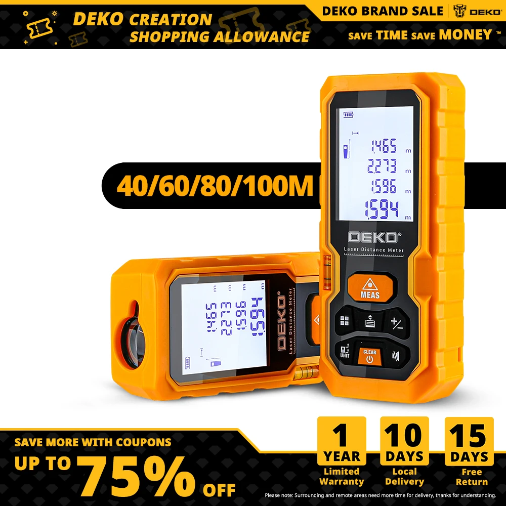 DEKO DKLD05 Handheld Laser Distance Meter 40M 60M 80M 100M Mini Rangefinder Tape Range Finder Diastimeter Measure | Инструменты