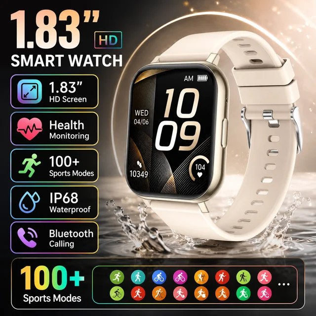 LIGE – montre connectée HD pour hommes et femmes, 1.83 pouces, surveillance de la santé, étanche, appels Bluetooth, Modes multisports, pour Android ios 1