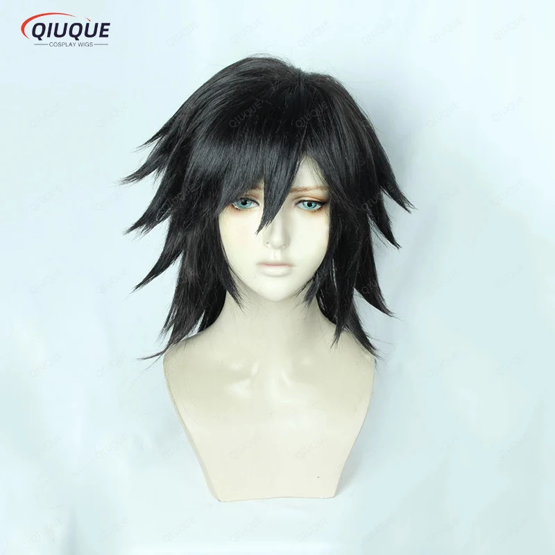 Anime Tomioka Giyuu Cosplay Wig Long Nature Black With Ponytail Heat Resistant Cosplay Costume Party Wigs + Wig Cap