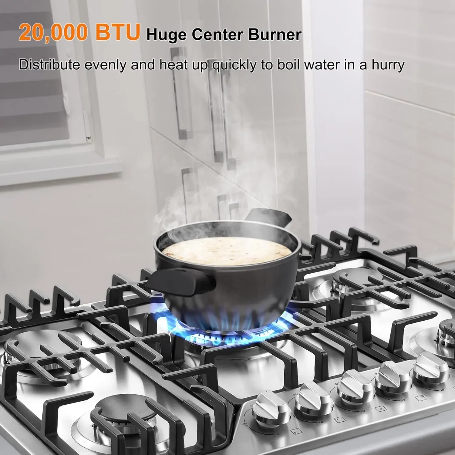 Bulit-In Gas Cooktop with Griddle, 5 Italy SABAF Powerful Burners Over 92% High Efficiency, Max 48300BTU Gas Stove Top, 304 Stai 4