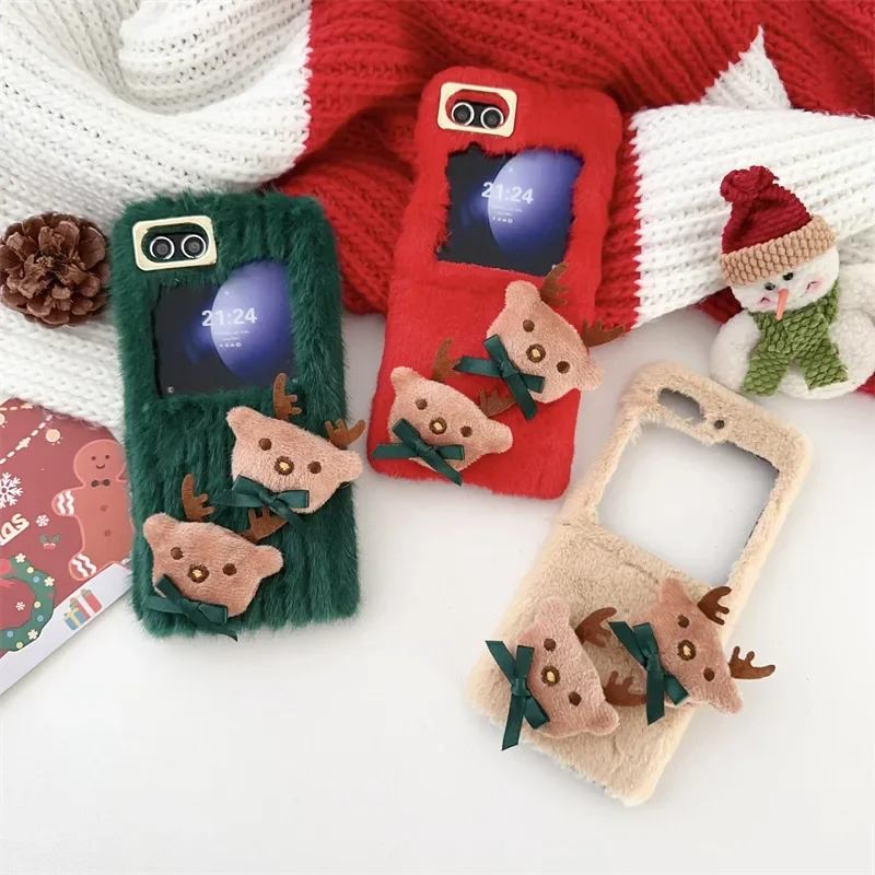 

Christmas Plush Elk Phone Case for Samsung Galaxy Z Flip 5 4 3 Protective Back Cover for ZFlip3 ZFlip4 ZFlip5 Case Shell