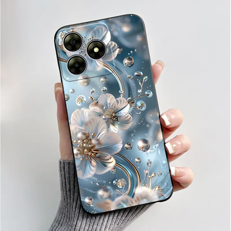 Cute Flower Cartoon Printed Soft Silicone Phone Case — Black Shell Cover