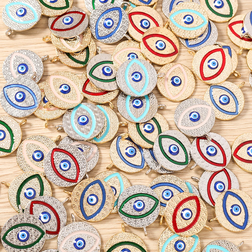 Tusember 10 Stück 26x22mm Emaille-Anhänger mit türkischem blauem Bösen-Auge für Schmuckherstellung, DIY-Zubehör für Anhänger, Ohrringe und Armbänder