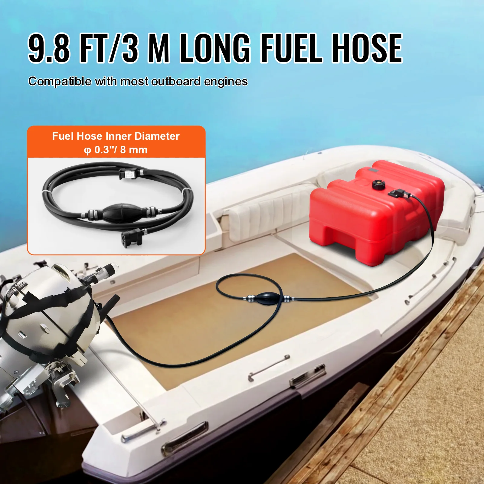 3/6/12Gal Marine Fuel Tank Portable Boat Fuel Gas Tank with Hose for Yacht Outboard Engine Fishing Boats petrol can