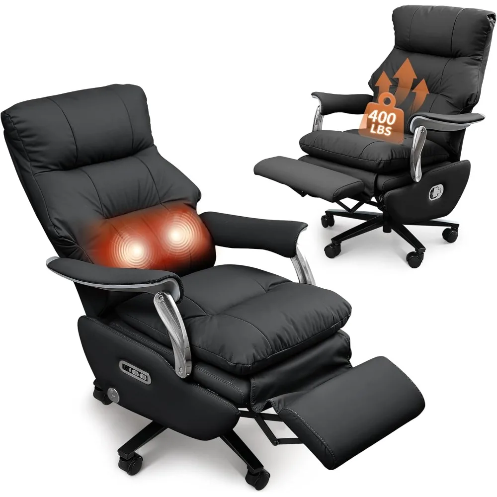 tainable Leather Electric Ergonomic Reclining Home Office Desk Chairs with Massage, Big and Tall Comfy Computer Chair 2