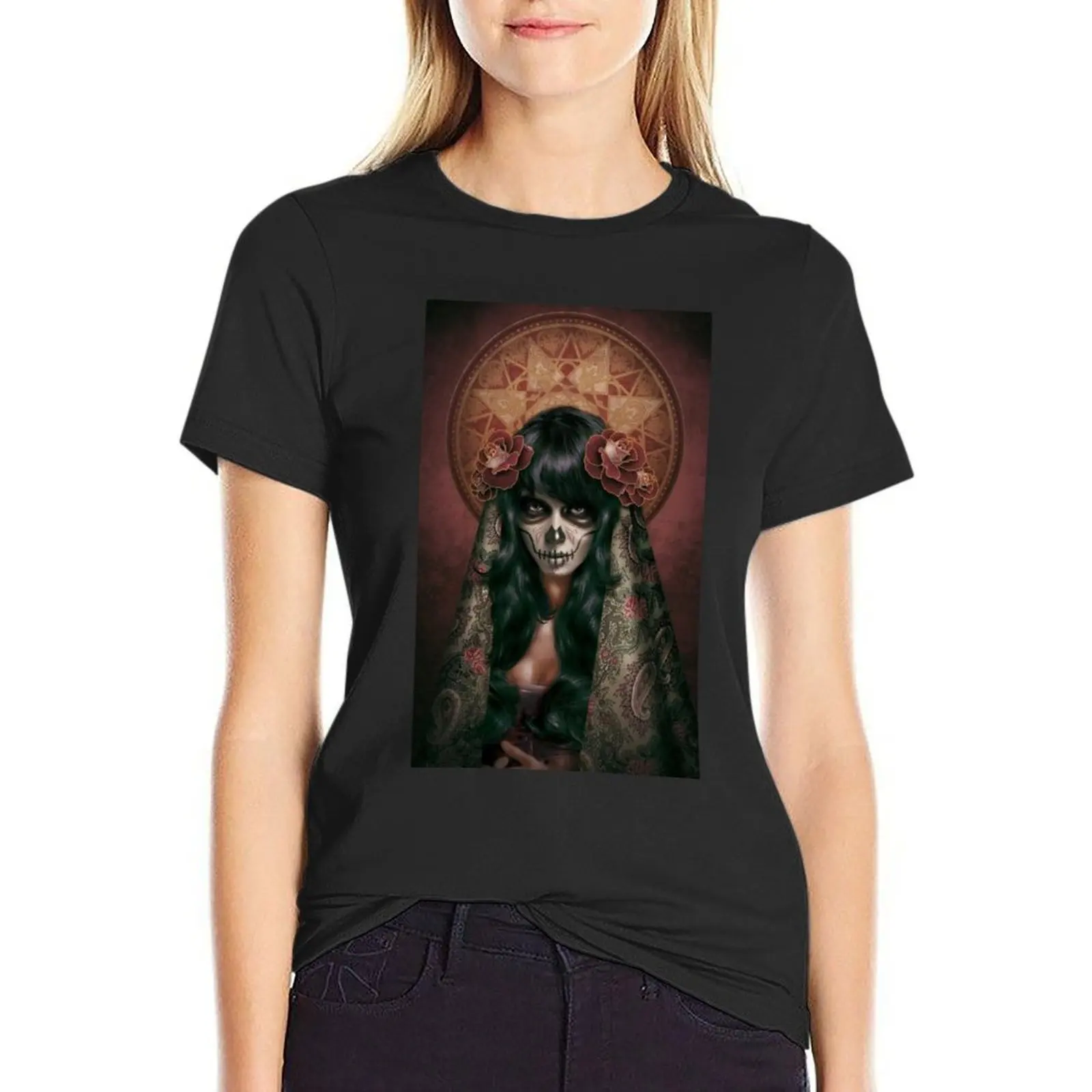 

catrina make up T-Shirt Blouse vintage clothes spring clothes Women 2024