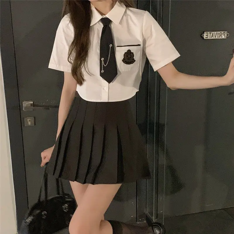 new suit jk uniform set japan korea style short blouse + pleated short skirt for women girl fashion daily uniform set g835
