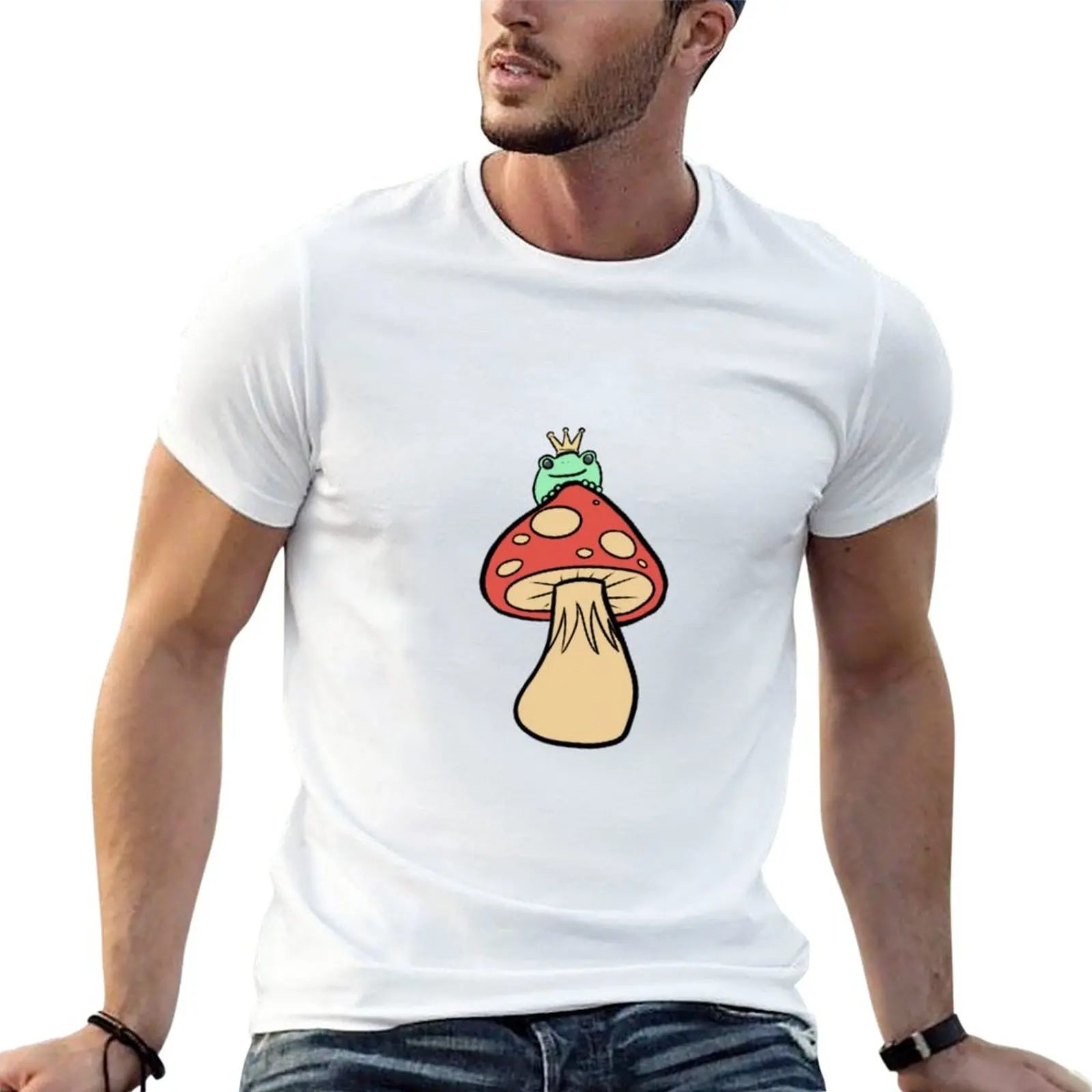 

king frog's mushroom T-Shirt cute tops vintage clothes mens t shirt graphic