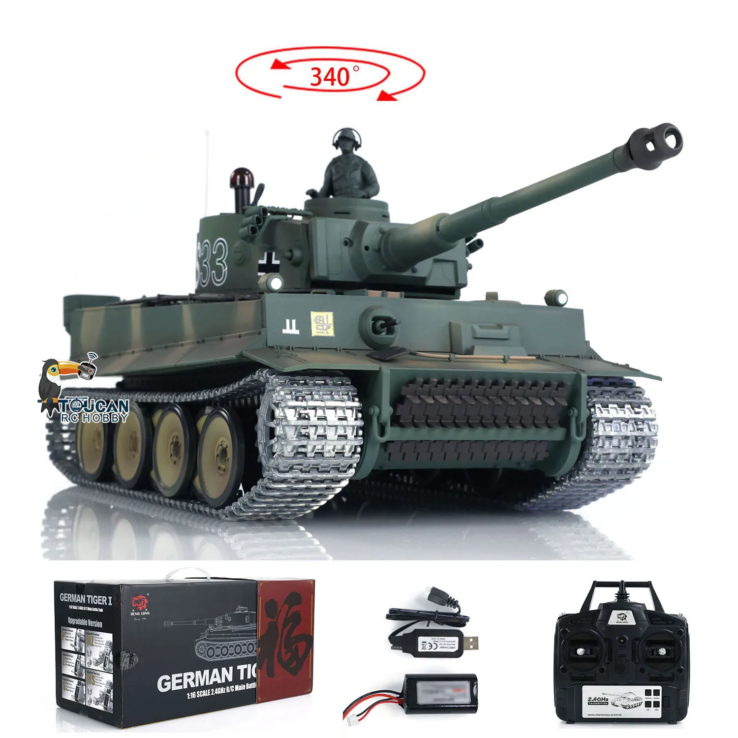 Heng Long 1/16 RC Tank German Tiger I 7.0 3818 S33 RTR RC Toys Model Remote Control Tank Battery Radio BB Pellets Smoking Model 4