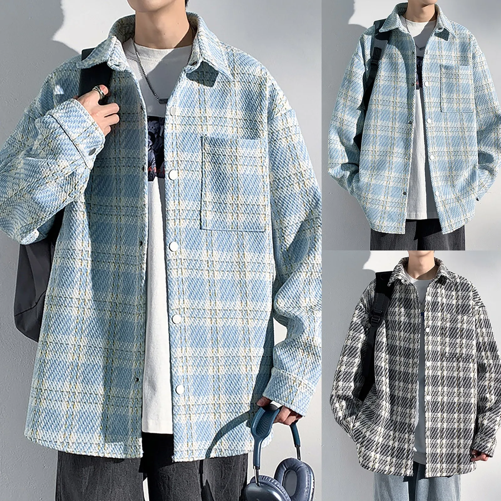 

2023 New Plaid Jackets Men Baggy Teens Causal Vintage Harajuku Japanese Stylish Preppy Unisex Clothes Streetwear Panelled New