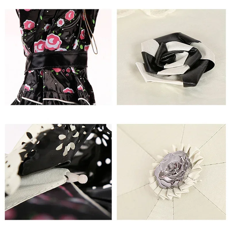 

Princess Umbrella Sun Sunscreen Vintage Rain Portable Anti Lace Coating Black Women Compact Parasol Flower Sunshades Girl