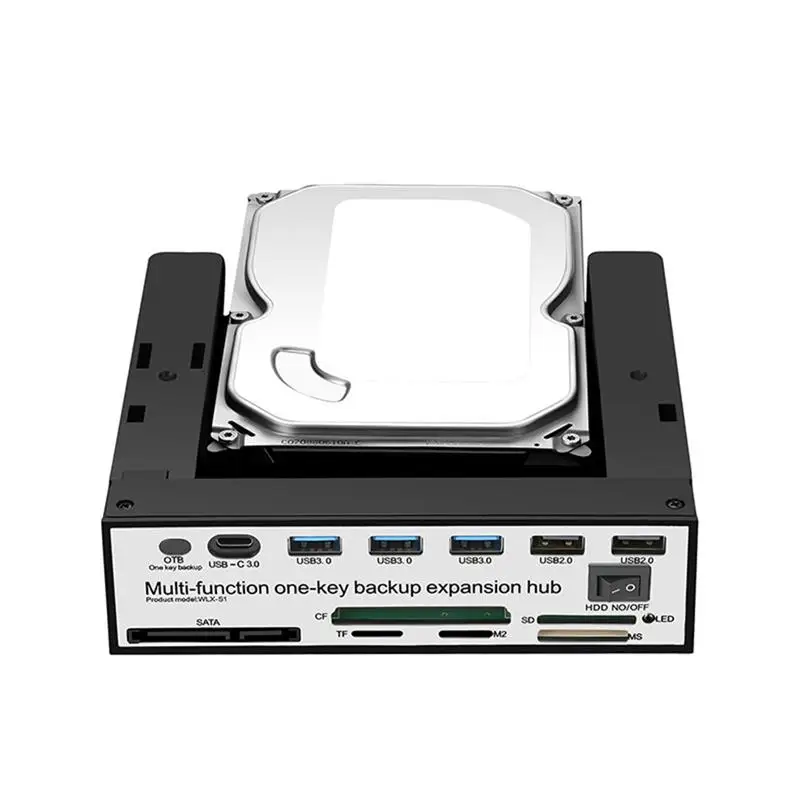 Multifunctional 5.25 inch Front Panel Expansion Hub with 3 USB3.0 2 USB2.0 Ports 5-in-1 Card Reader Support One-key Backup Panel 6