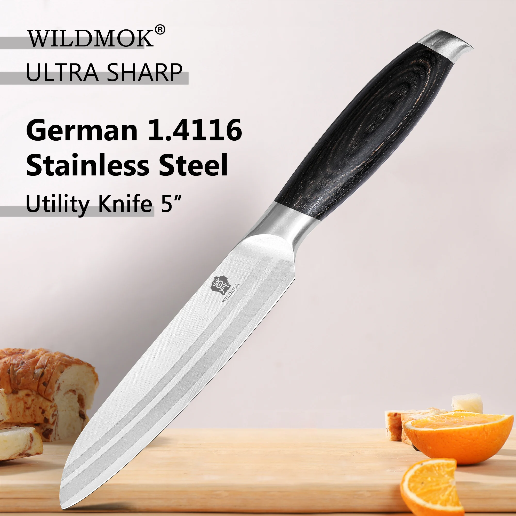 WILDMOK 5" Utility Knife, Ultra Sharp Small Kitchen Knives, Fruit and Vegetable Cutting Knife-German Steel & Ergonomic Handle
