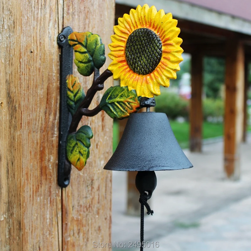 

Wrought Iron Doorbell, Rustic Hanging Bell, Sunflower Shape, Colorful for Country ,Church,Yard, Garden, Dinner